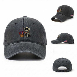 Patriotic Cowboy Cat Washed Cotton Baseball Cap 4th Of July Fireworks Celebration