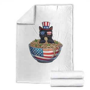 Funny Black Cats Eat Ramen Throw Blanket American Flag 4th Of July
