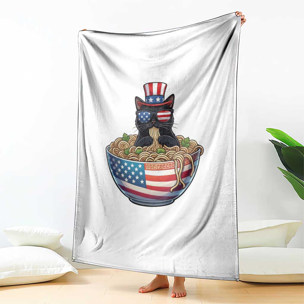 Funny Black Cats Eat Ramen Throw Blanket American Flag 4th Of July