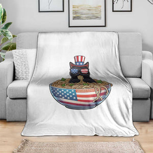 Funny Black Cats Eat Ramen Throw Blanket American Flag 4th Of July