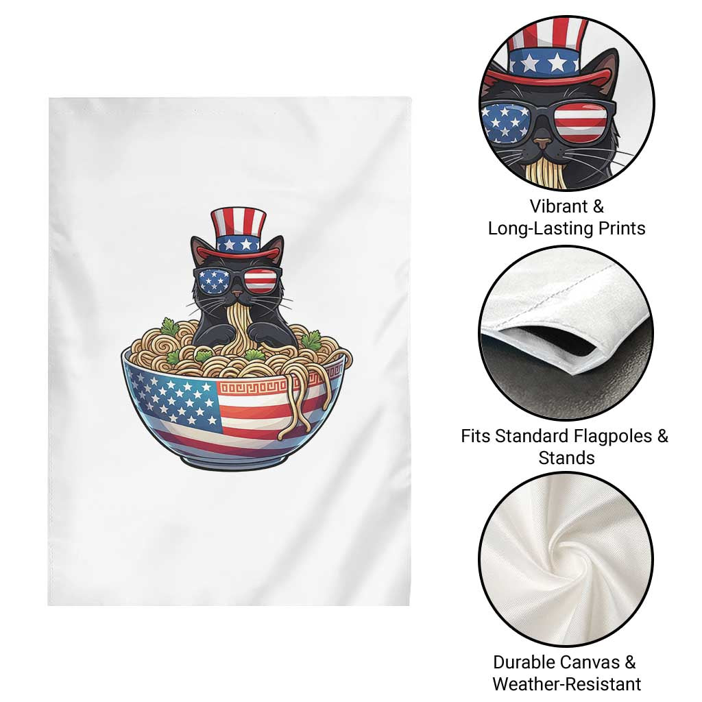 Funny Black Cats Eat Ramen Garden Flag American Flag 4th Of July