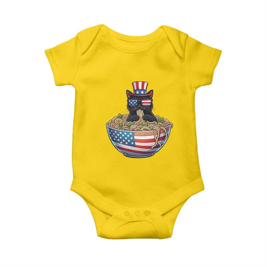 Funny Black Cats Eat Ramen Baby Onesie American Flag 4th Of July