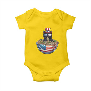 Funny Black Cats Eat Ramen Baby Onesie American Flag 4th Of July