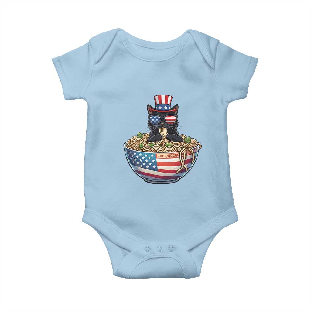 Funny Black Cats Eat Ramen Baby Onesie American Flag 4th Of July