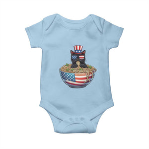Funny Black Cats Eat Ramen Baby Onesie American Flag 4th Of July