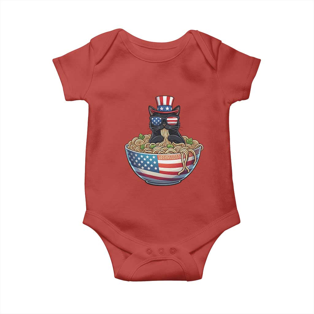 Funny Black Cats Eat Ramen Baby Onesie American Flag 4th Of July