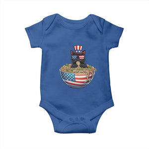 Funny Black Cats Eat Ramen Baby Onesie American Flag 4th Of July