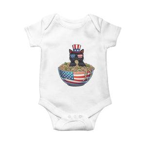 Funny Black Cats Eat Ramen Baby Onesie American Flag 4th Of July