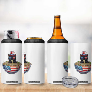Funny Black Cats Eat Ramen 4 in 1 Can Cooler Tumbler American Flag 4th Of July