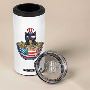 Funny Black Cats Eat Ramen 4 in 1 Can Cooler Tumbler American Flag 4th Of July