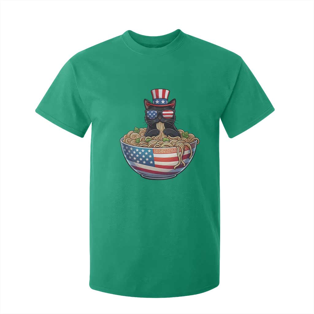 Funny Black Cats Eat Ramen T Shirt For Kid American Flag 4th Of July