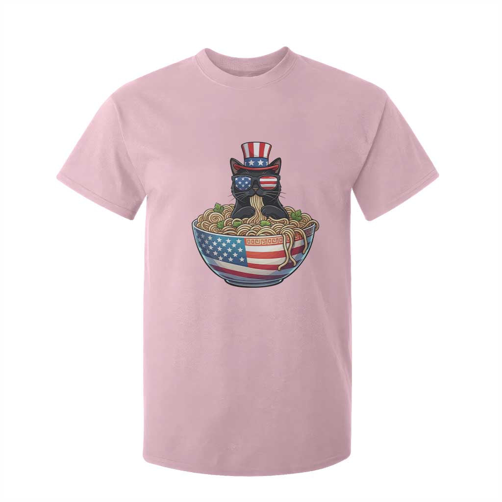 Funny Black Cats Eat Ramen T Shirt For Kid American Flag 4th Of July