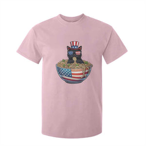 Funny Black Cats Eat Ramen T Shirt For Kid American Flag 4th Of July