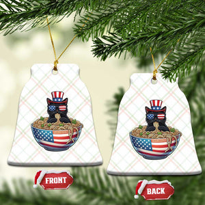 Funny Black Cats Eat Ramen Ceramic Ornament American Flag 4th Of July
