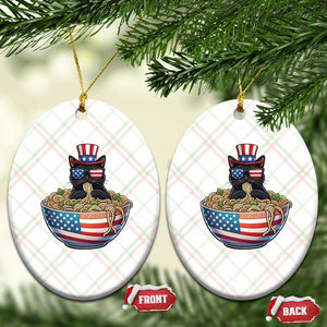 Funny Black Cats Eat Ramen Ceramic Ornament American Flag 4th Of July