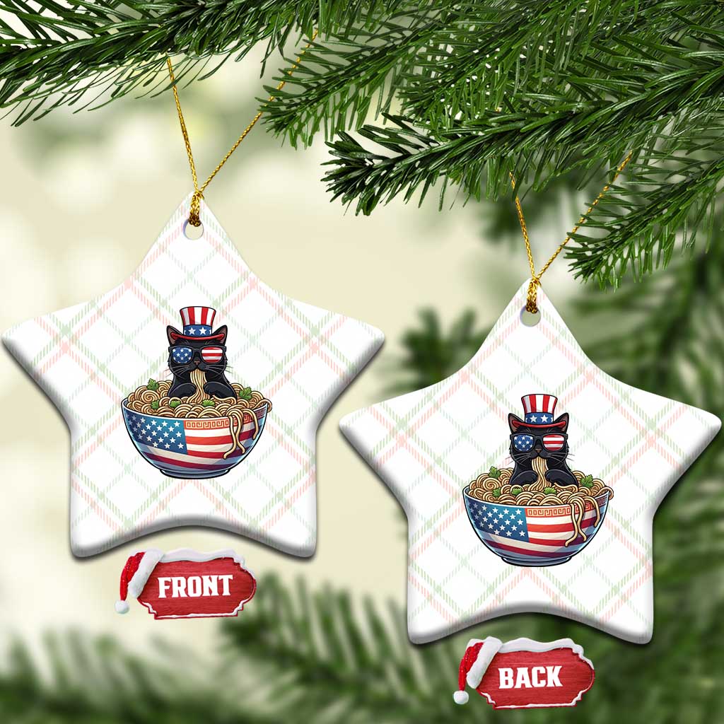 Funny Black Cats Eat Ramen Ceramic Ornament American Flag 4th Of July