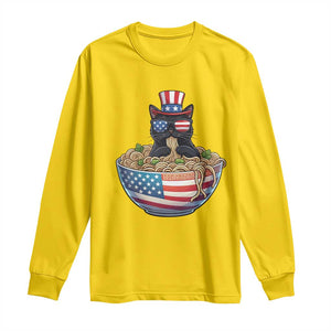 Funny Black Cats Eat Ramen Long Sleeve Shirt American Flag 4th Of July