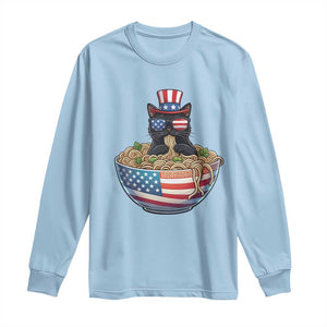 Funny Black Cats Eat Ramen Long Sleeve Shirt American Flag 4th Of July