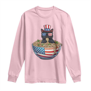 Funny Black Cats Eat Ramen Long Sleeve Shirt American Flag 4th Of July