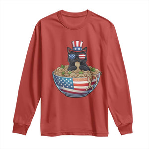Funny Black Cats Eat Ramen Long Sleeve Shirt American Flag 4th Of July