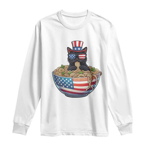 Funny Black Cats Eat Ramen Long Sleeve Shirt American Flag 4th Of July