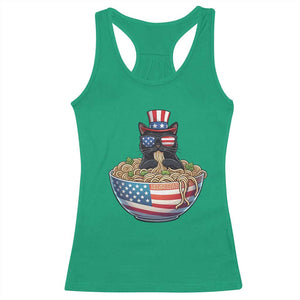 Funny Black Cats Eat Ramen Racerback Tank Top American Flag 4th Of July