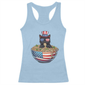 Funny Black Cats Eat Ramen Racerback Tank Top American Flag 4th Of July