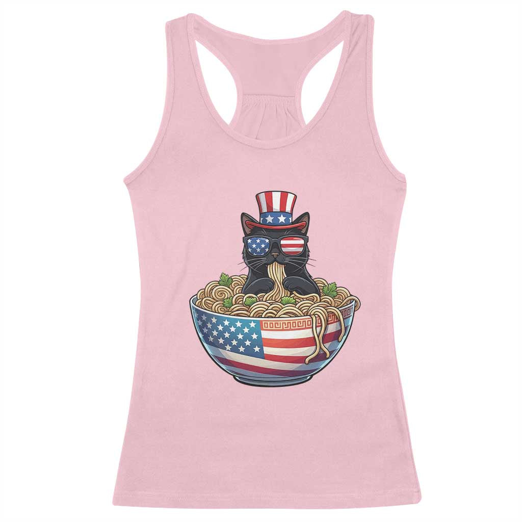 Funny Black Cats Eat Ramen Racerback Tank Top American Flag 4th Of July