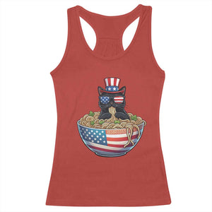 Funny Black Cats Eat Ramen Racerback Tank Top American Flag 4th Of July