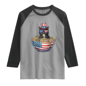 Funny Black Cats Eat Ramen Raglan Shirt American Flag 4th Of July