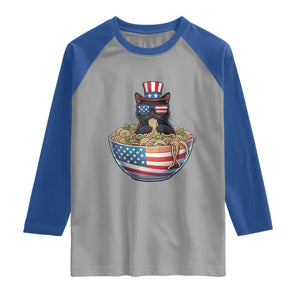 Funny Black Cats Eat Ramen Raglan Shirt American Flag 4th Of July