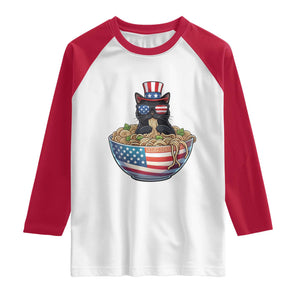 Funny Black Cats Eat Ramen Raglan Shirt American Flag 4th Of July