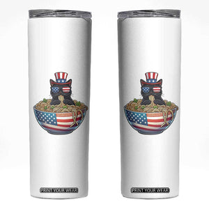 Funny Black Cats Eat Ramen Skinny Tumbler American Flag 4th Of July
