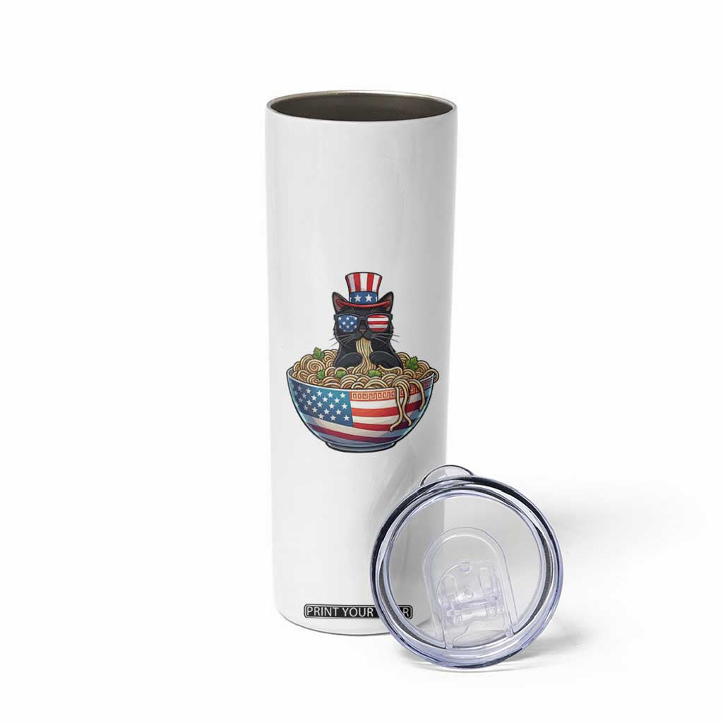 Funny Black Cats Eat Ramen Skinny Tumbler American Flag 4th Of July