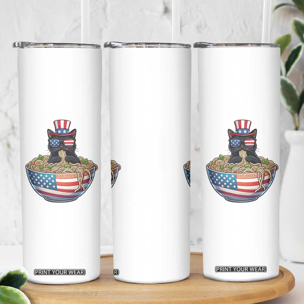 Funny Black Cats Eat Ramen Skinny Tumbler American Flag 4th Of July