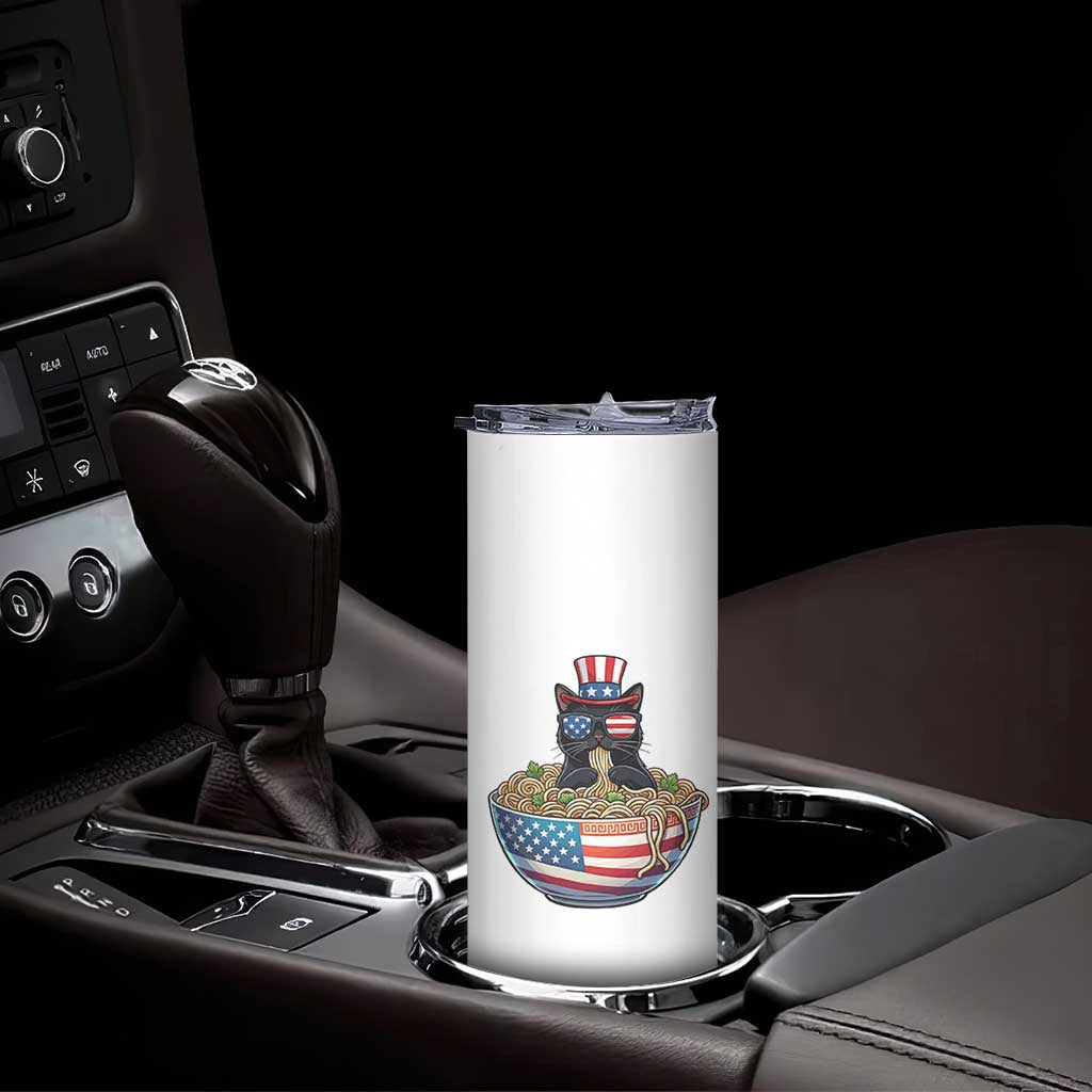 Funny Black Cats Eat Ramen Skinny Tumbler American Flag 4th Of July