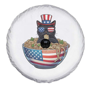 Funny Black Cats Eat Ramen Spare Tire Cover American Flag 4th Of July