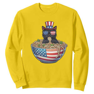 Funny Black Cats Eat Ramen Sweatshirt American Flag 4th Of July