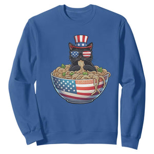 Funny Black Cats Eat Ramen Sweatshirt American Flag 4th Of July