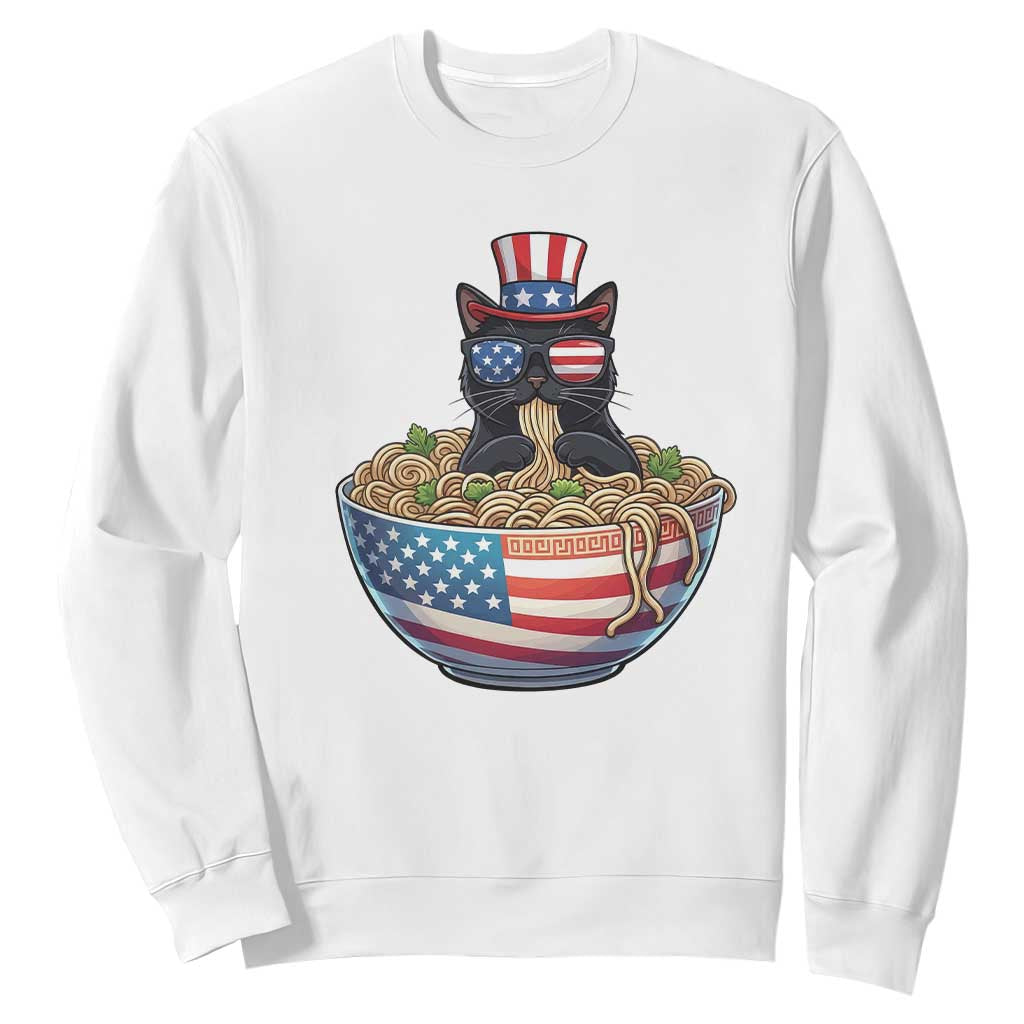 Funny Black Cats Eat Ramen Sweatshirt American Flag 4th Of July