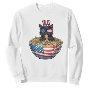 Funny Black Cats Eat Ramen Sweatshirt American Flag 4th Of July