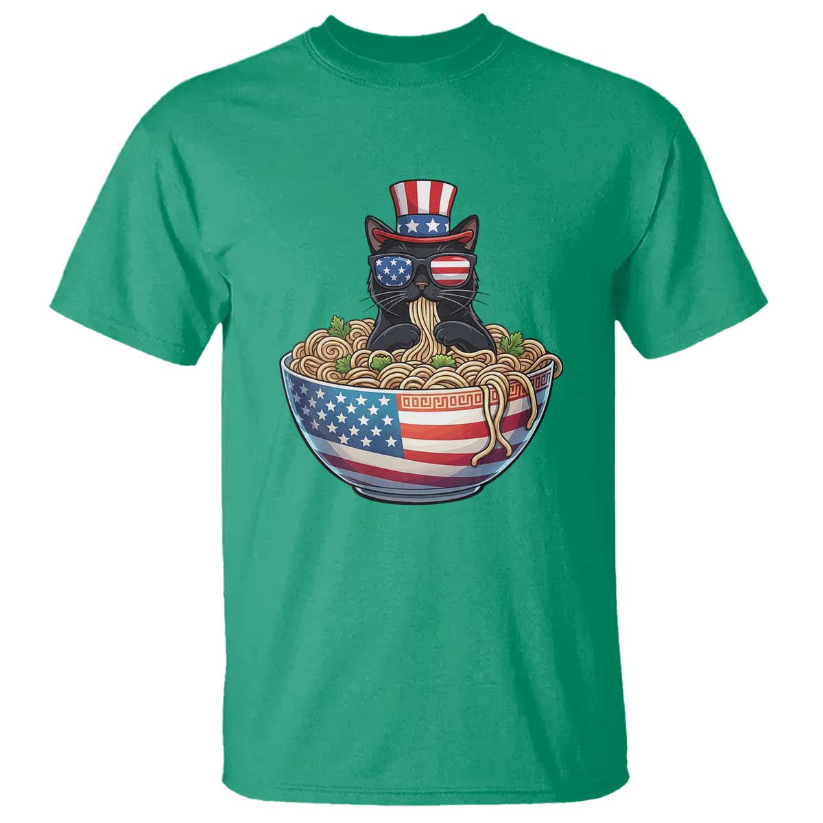 Funny Black Cats Eat Ramen T Shirt American Flag 4th Of July