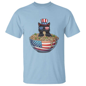 Funny Black Cats Eat Ramen T Shirt American Flag 4th Of July
