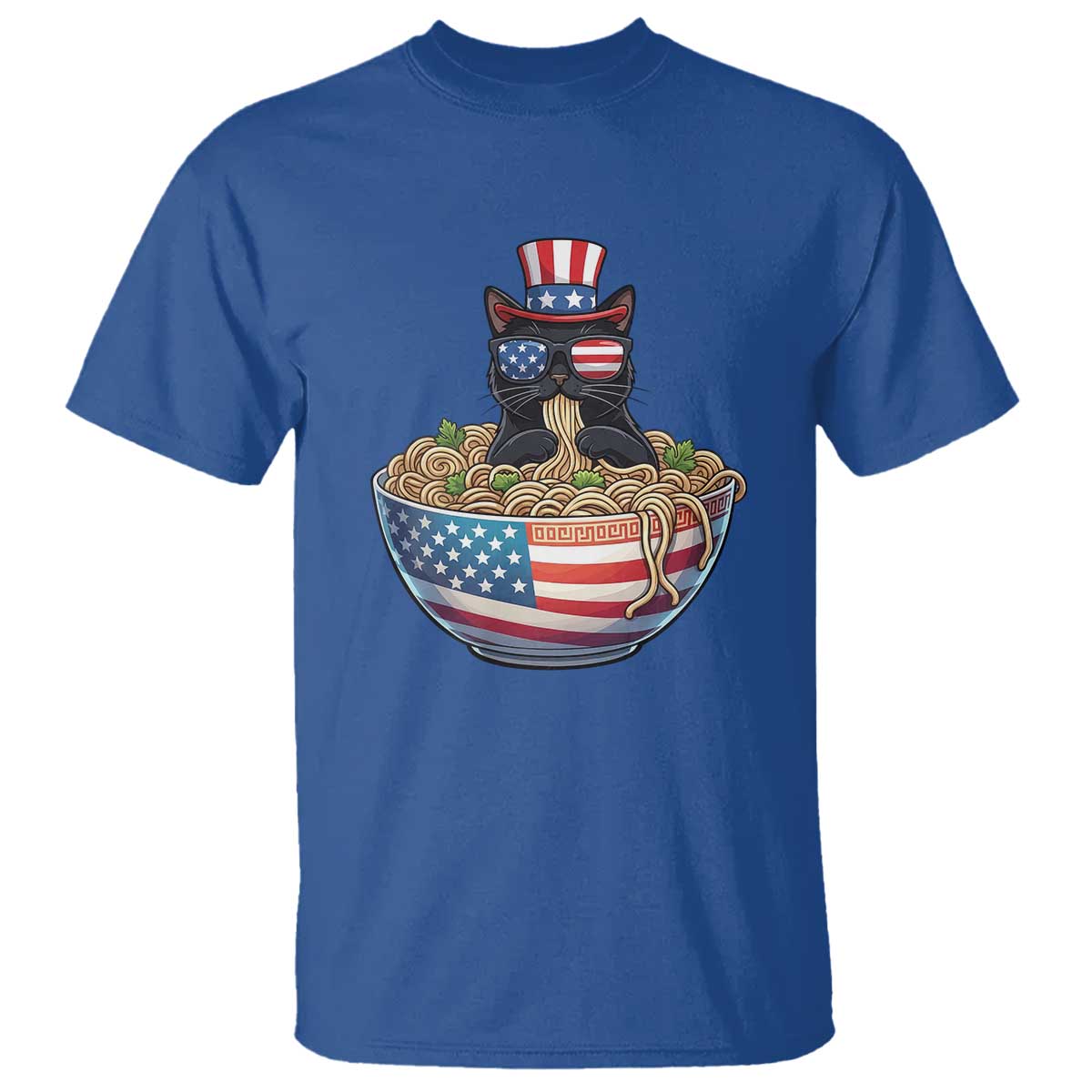 Funny Black Cats Eat Ramen T Shirt American Flag 4th Of July