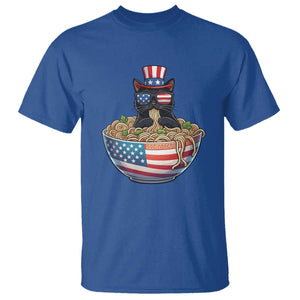 Funny Black Cats Eat Ramen T Shirt American Flag 4th Of July