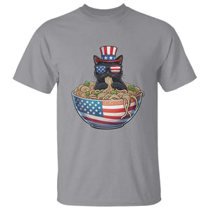 Funny Black Cats Eat Ramen T Shirt American Flag 4th Of July