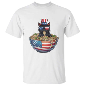Funny Black Cats Eat Ramen T Shirt American Flag 4th Of July