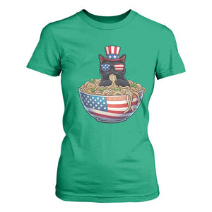 Funny Black Cats Eat Ramen T Shirt For Women American Flag 4th Of July