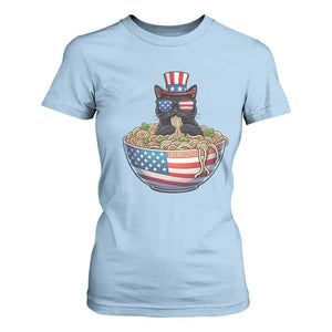 Funny Black Cats Eat Ramen T Shirt For Women American Flag 4th Of July