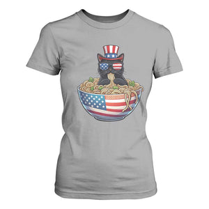 Funny Black Cats Eat Ramen T Shirt For Women American Flag 4th Of July